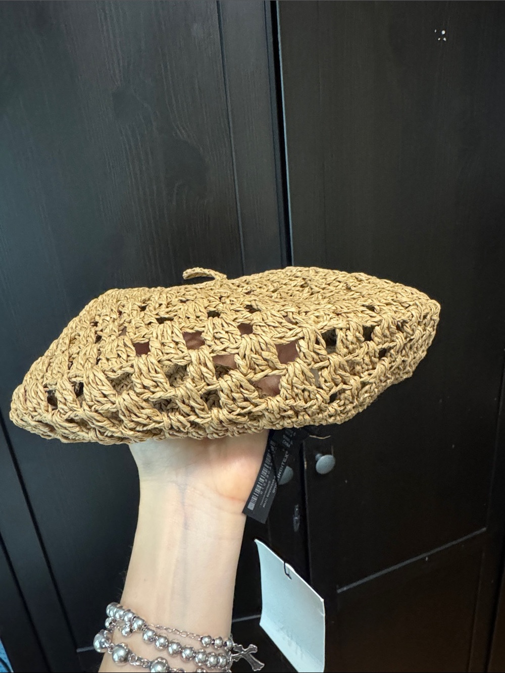 Zara Tan Woven Crochet Beret